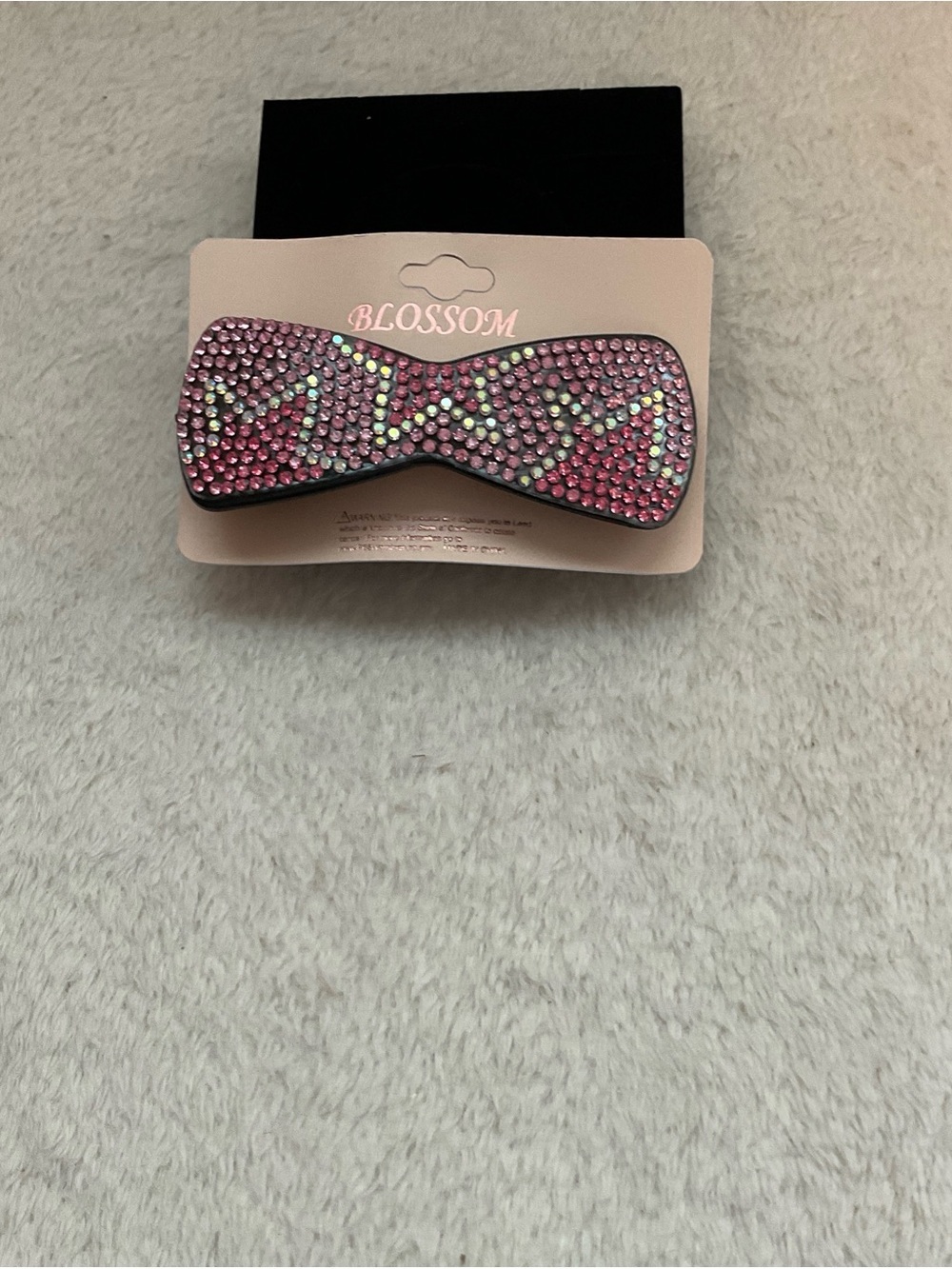 Blossom Pink Crystal Bow Hair Clip with Iridescent Accents